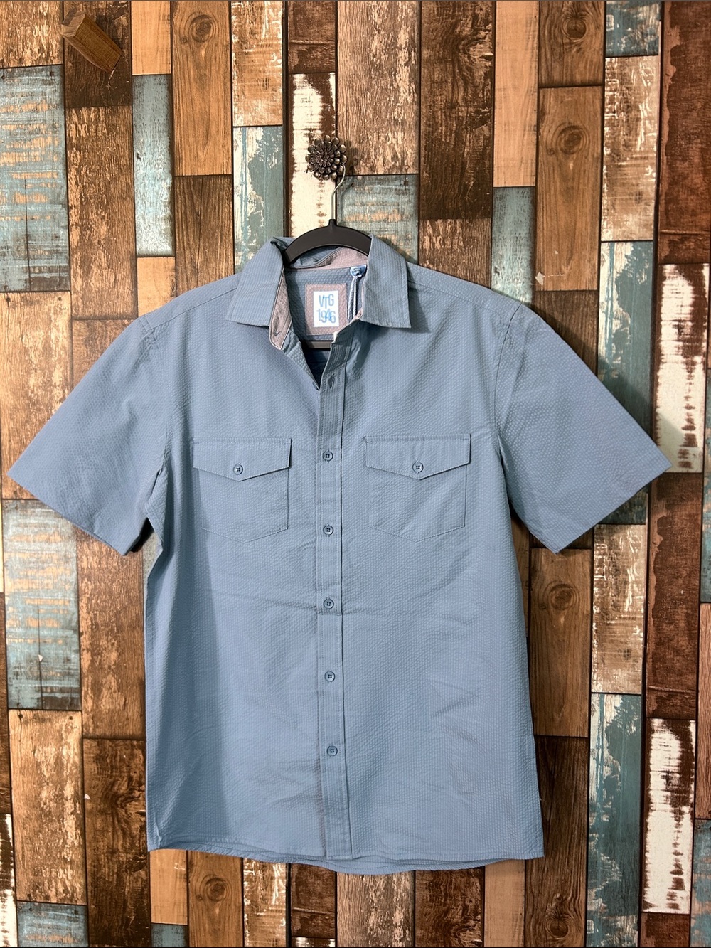 Men's Sky Blue Short Sleeve Button-Down Shirt